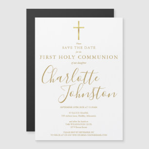 Invitación Magnética Elegante Primera Firma De Oro De La Comunión Santa