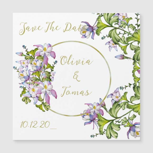 Invitación Magnética Elegante ramo de aquilegias al estilo acuarela (Anverso)