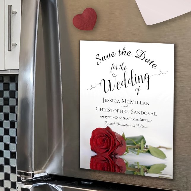 Invitación Magnética Elegante Rojo Reflexiones Boda Salvar la fecha (Subido por el creador)