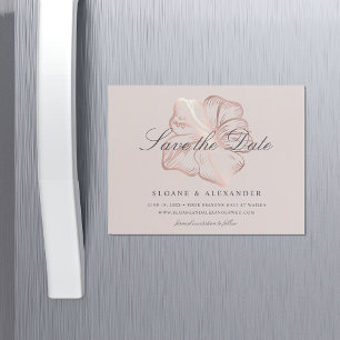 Invitación Magnética Elegante Rosa Boda Hibiscus Salva la Fecha
