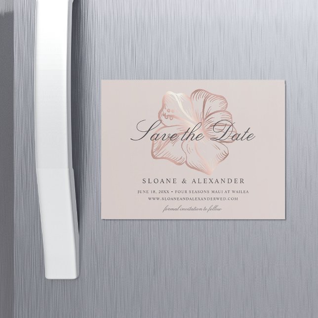 Invitación Magnética Elegante Rosa Boda Hibiscus Salva la Fecha (Subido por el creador)