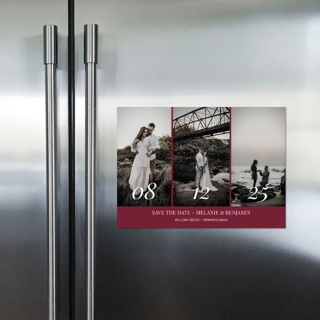 Invitación Magnética Elegante Rosa Collage de fotos rosado salva las fe (Elegant Photo Collage Rose Pink Save the Dates Magnetic Invitation)