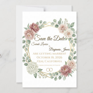 Invitación Magnética Elegante Rosa Polvoriento Floral Geométrico Acuare