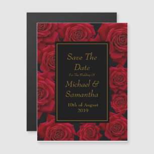 Invitación Magnética Elegante Rosa Roja - Boda Salva La Fecha