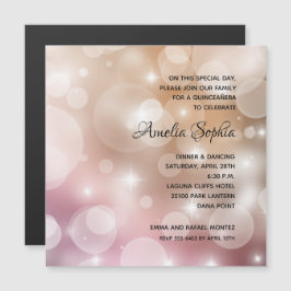 Invitación Magnética Elegante Rubor Bokeh Quinceañera