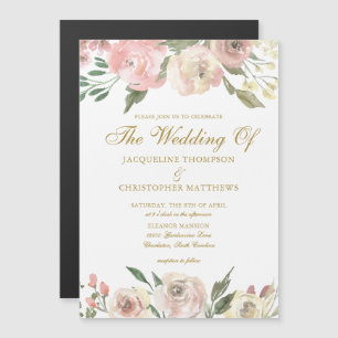 Invitación Magnética Elegante Rubor Pink Gold Floral Garden Wedding