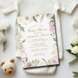 Invitación Magnética Elegante Rubor Rosa Gold Floral Baby Shower