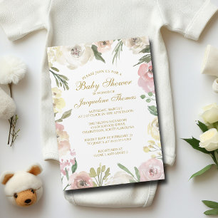Invitación Magnética Elegante Rubor Rosa Gold Floral Baby Shower
