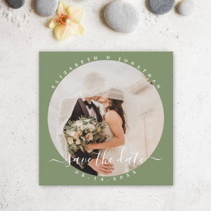 Invitación Magnética Elegante Sage Green Photo Wedding Salva La Fecha
