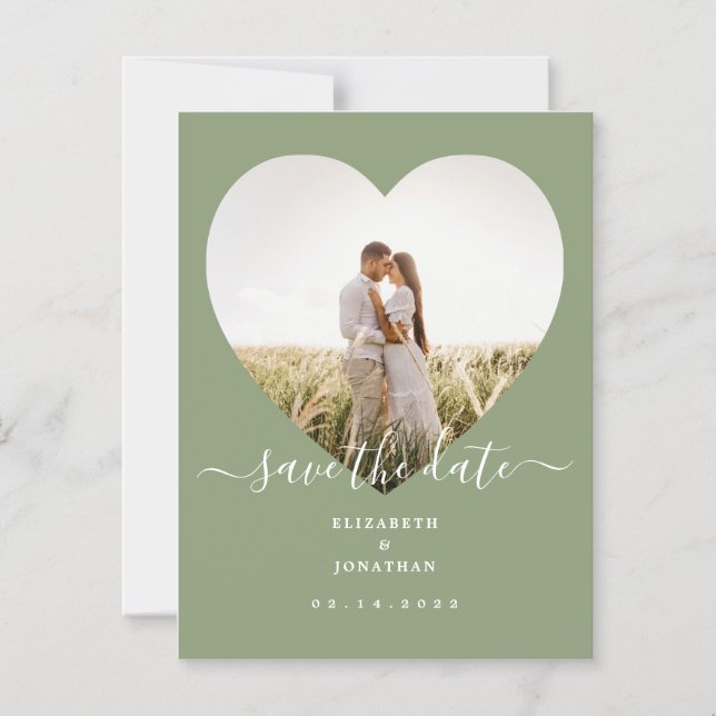 Invitación Magnética Elegante Sage Green Photo Wedding Salva La Fecha (Anverso)