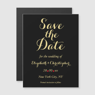 Invitación Magnética Elegante Script Black Gold Wedding Save the Date