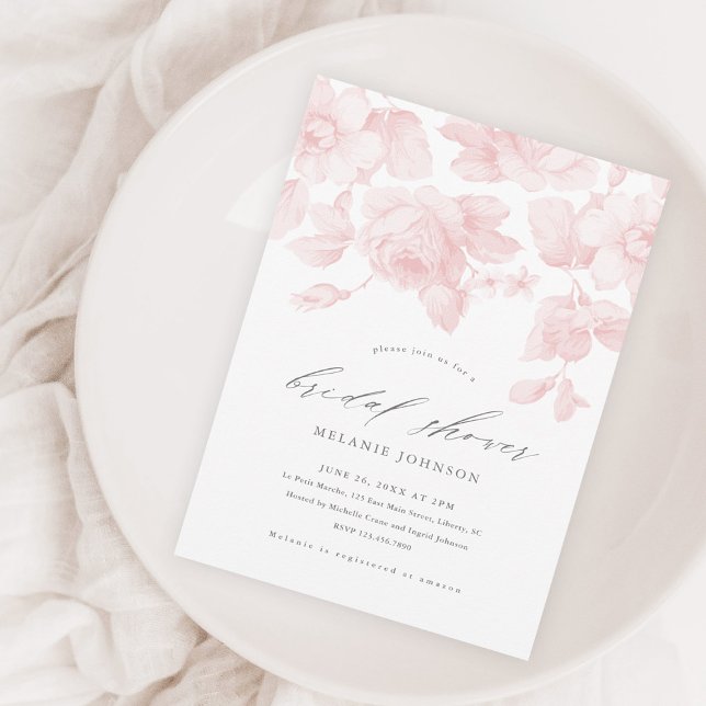 Invitación Magnética Elegante Script Floral rosa ducha de novia (Subido por el creador)