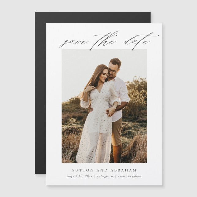 Invitación Magnética Elegante Script Photo Wedding Guardar la fecha (Anverso/Reverso)