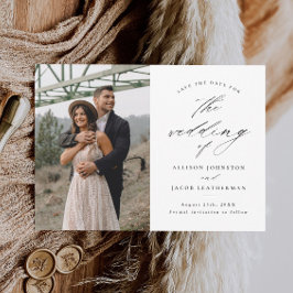 Invitación Magnética Elegante Script Photo Wedding Guardar la fecha