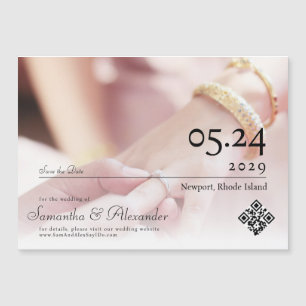 Invitación Magnética Elegante Simple Guión Fotos Boda Guardar La Fecha