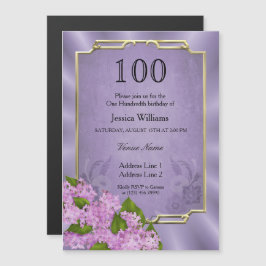 Invitación Magnética Elegante Tapiz de Mauve con marco de oro 100 cumpl