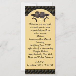 Invitación Magnética Elegante Tefilín de Bar Mitzvah Geométrico de Oro