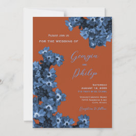 Invitación Magnética Elegante Terracota y Boda de flores azules turbias