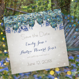 Invitación Magnética Elegante tipografía de plumas de pavo real azul na
