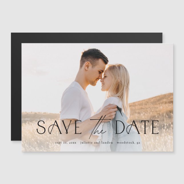 Invitación Magnética Elegante Tipografía Foto Boda Salvar La Fecha (Anverso/Reverso)