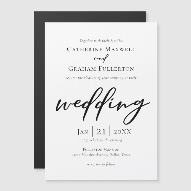 Invitación Magnética Elegante tipografía negra simple Boda moderno (Anverso/Reverso)