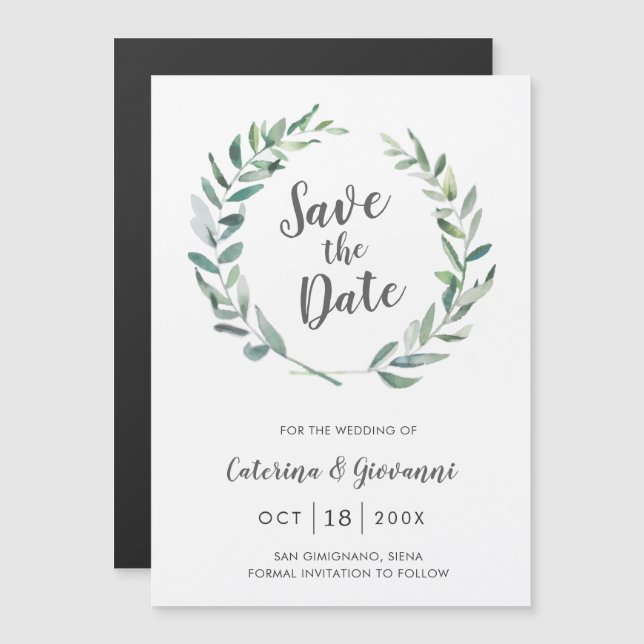 Invitación Magnética Elegante verde Boda rústica salva la fecha (Anverso/Reverso)