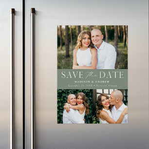 Invitación Magnética Elegante y moderno Sage Green 3 Photo Save the Dat