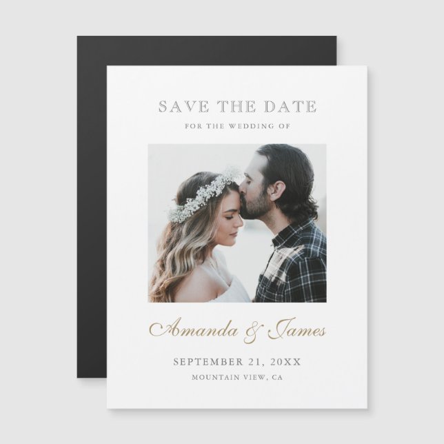 Invitación Magnética Elegante y simple foto Personalizado de oro Guarda (Anverso/Reverso)