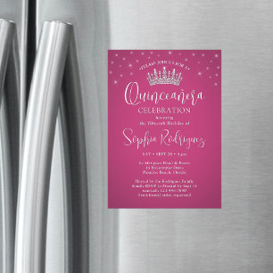 Invitación Magnética Elegantes espárragos Quinceañera Crown Fuschia Pin