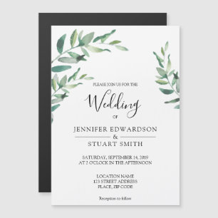 Invitación Magnética Elegantes hojas de acuarela botánica Boda