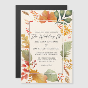 Invitación Magnética Elegantes Hojas Otoñales Acuarela Crema Boda