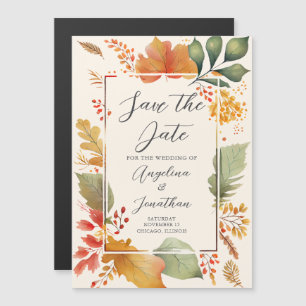 Invitación Magnética Elegantes Hojas Otoñales Caen Salva la Fecha