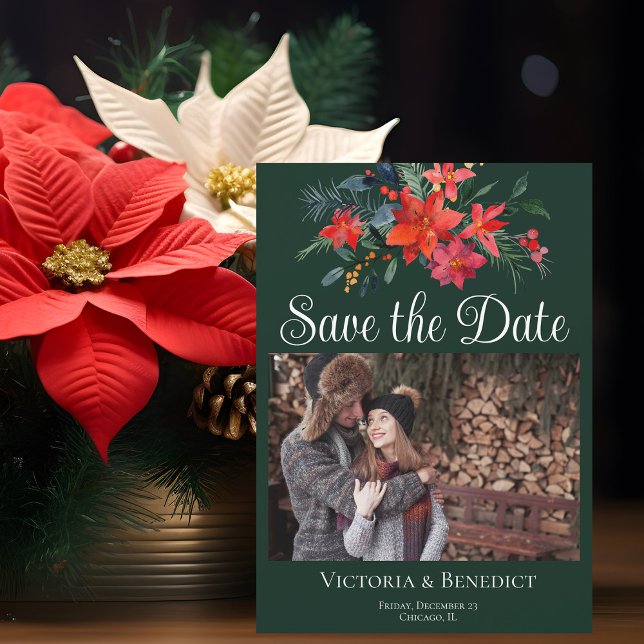 Invitación Magnética Elegantes Navidades Poinsettia Foto Guardar la fec (Subido por el creador)