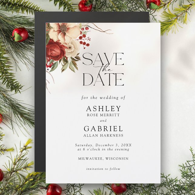 Invitación Magnética Elegantes Navidades Red Damask Floral Salven la fe (Subido por el creador)