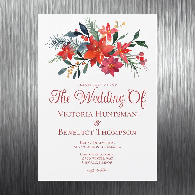 Invitación Magnética Elegantes Navidades rojos Poinsettia Boda Floral (Subido por el creador)