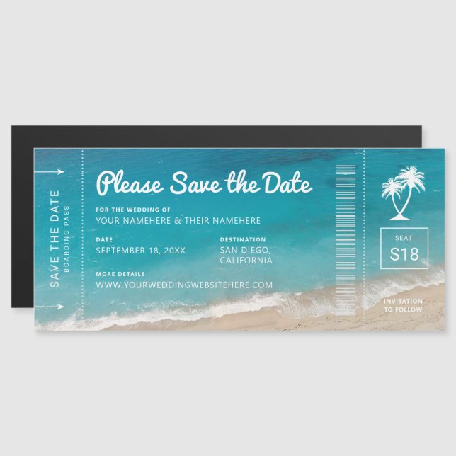 Invitación Magnética Embarcadero de boda de playa Mar Verde azulado Sal (Anverso/Reverso)