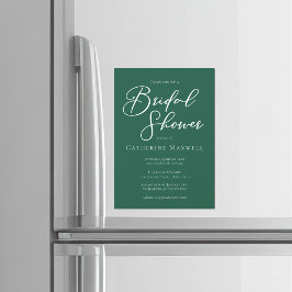 Invitación Magnética Emerald Green White Typography Bridal Shower