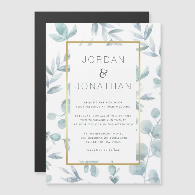 Invitación Magnética Encantador acuarela botánica deja Boda (Anverso/Reverso)