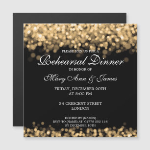 Invitación Magnética Ensayos bodas Cena Luces de oro