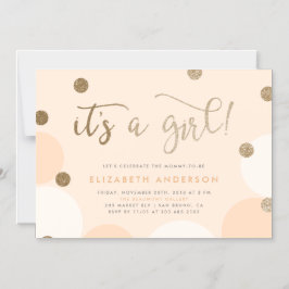 Invitación Magnética ¡Es un Chica! | Baby Shower Peach & Gold Confetti