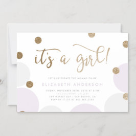 Invitación Magnética ¡Es un Chica! | Baby Shower Purple & Gold Confetti