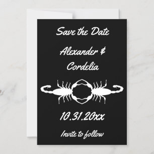 Invitación Magnética Escorpiones de Boda Blanca Gótica Salvan la Fecha