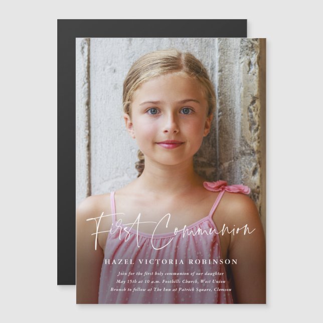 Invitación Magnética Escritura moderna Primera comunión religiosa (Anverso/Reverso)