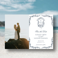 Escudo de cosecha Navy Blue Monogram Save The Date