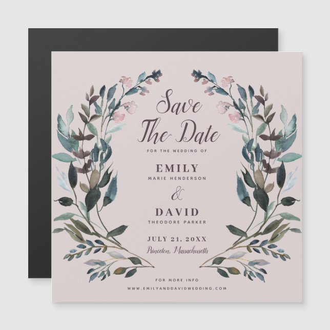 Invitación Magnética Escudo de jardín | Matrimonio malva salva la fecha (Anverso/Reverso)