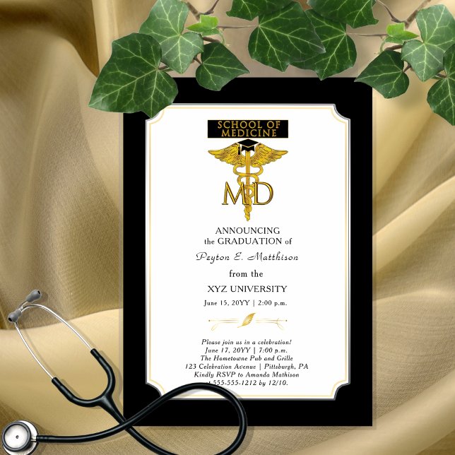 Invitación Magnética Escuela de Médica de Medicina | Graduación del méd (Elegant "School of Medicine" University Non-Photo Graduation Announcement  Party Magnet Invitation)