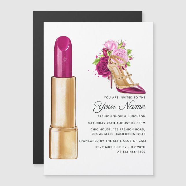 Invitación Magnética Espectáculo de moda Glam (Anverso/Reverso)
