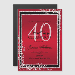 Invitación Magnética Esquinas Decorativas Cumpleaños Rubí & Negro
