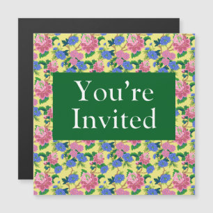 Invitación Magnética "Estás invitado", floral preppy chinoiserie