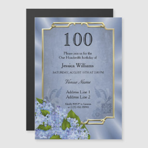 Invitación Magnética Estilo de oro enmarcado tapiz azul 100 cumpleaños